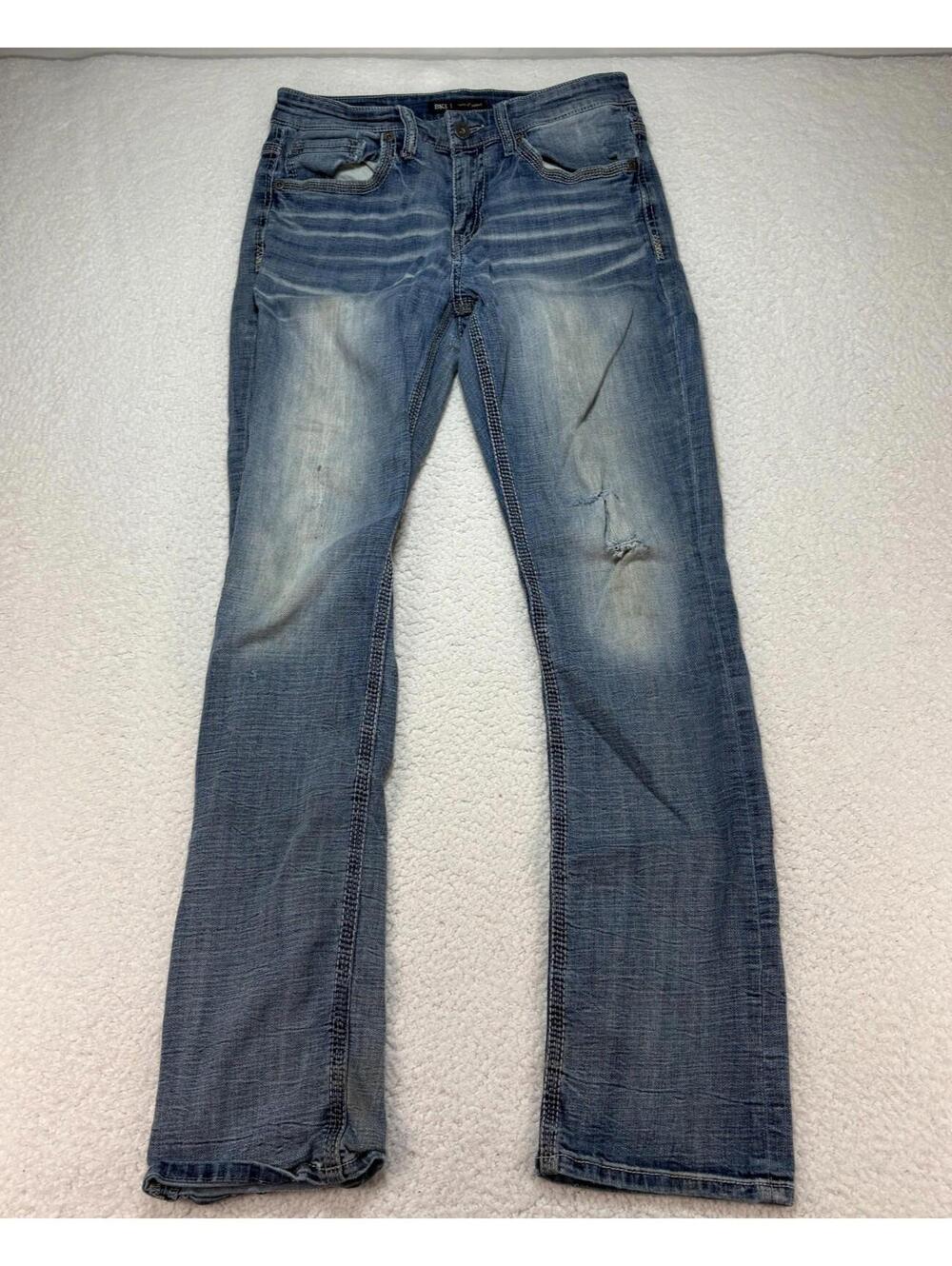 BKE Jeans Men's 30x33 Blue Denim Jake Straight Light Wash Thick Stitch